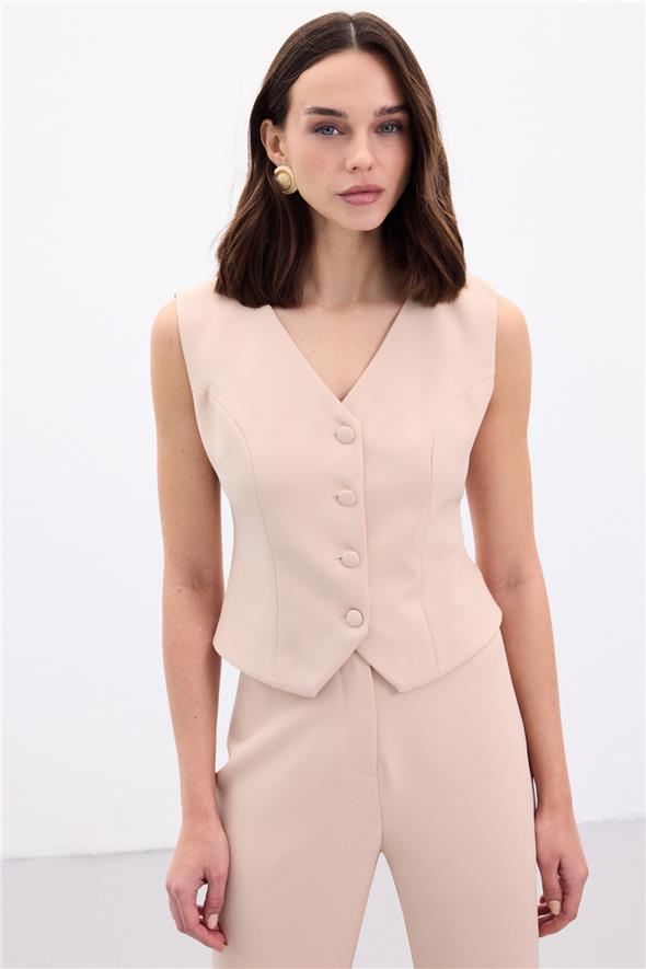 Klasik Kısa Yelek - Bej