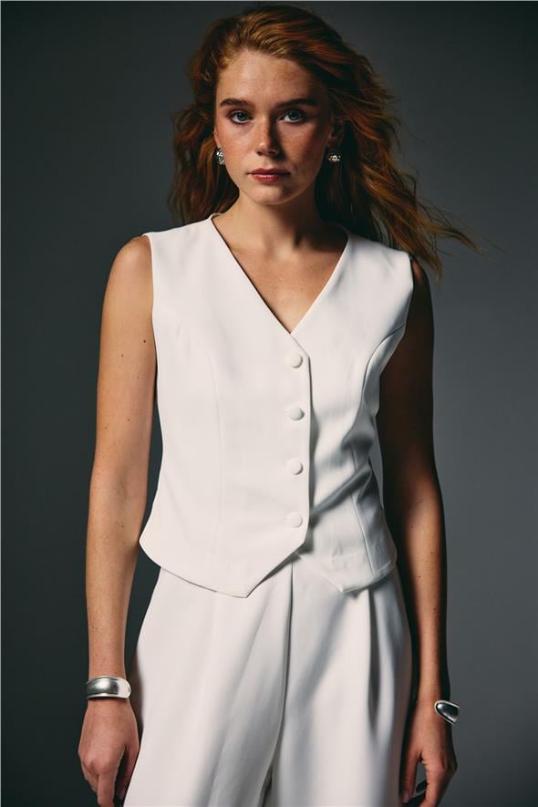 Klasik Kısa Yelek - Ekru