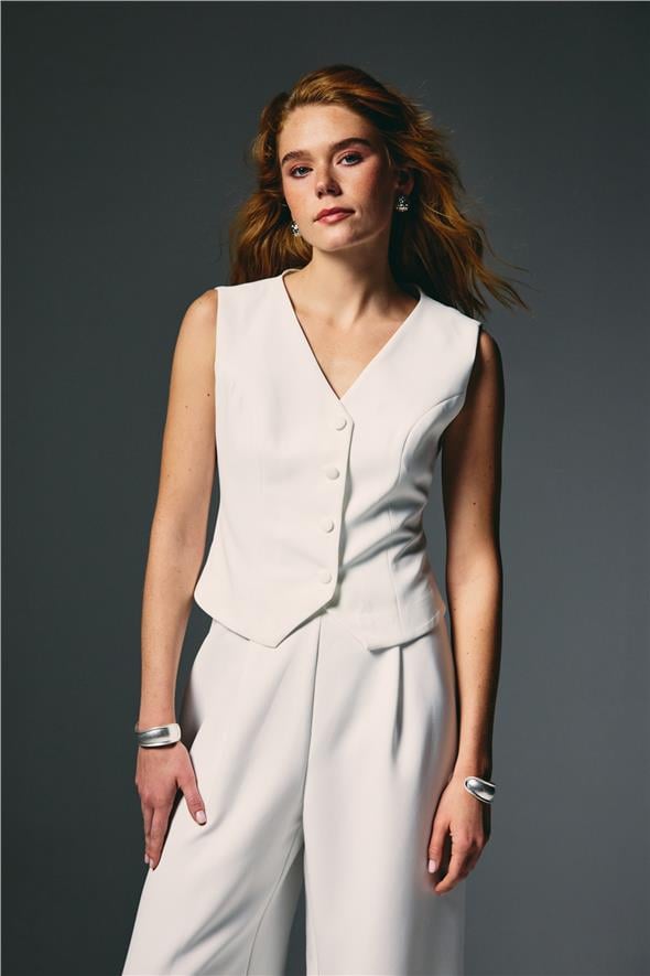 Klasik Kısa Yelek - Ekru