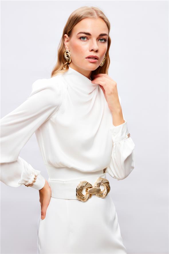 Kol Aksesuar Detaylı Bluz - Ekru
