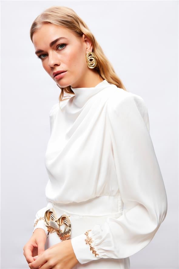 Kol Aksesuar Detaylı Bluz - Ekru