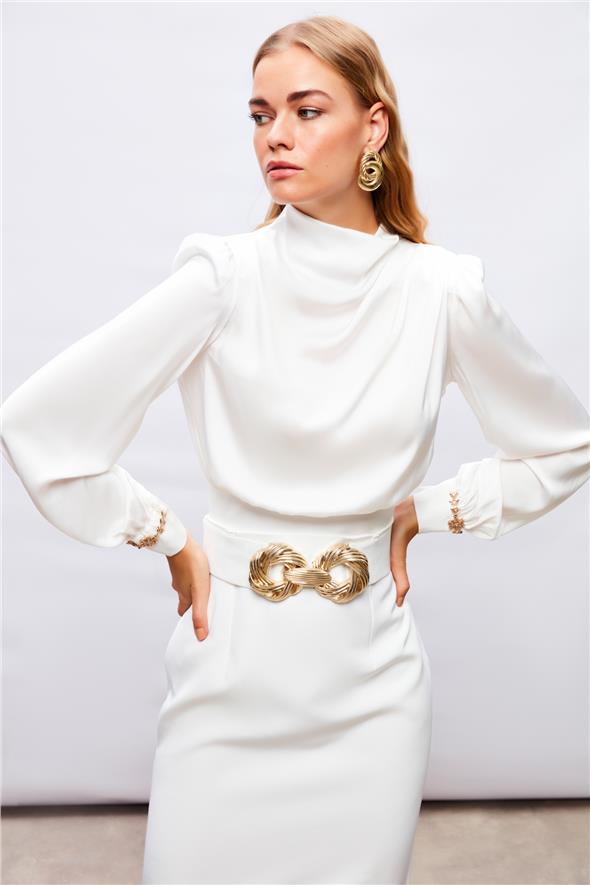 Kol Aksesuar Detaylı Bluz - Ekru