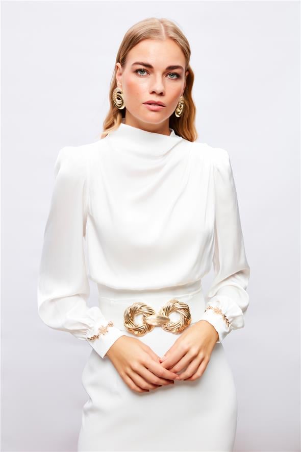 Kol Aksesuar Detaylı Bluz - Ekru