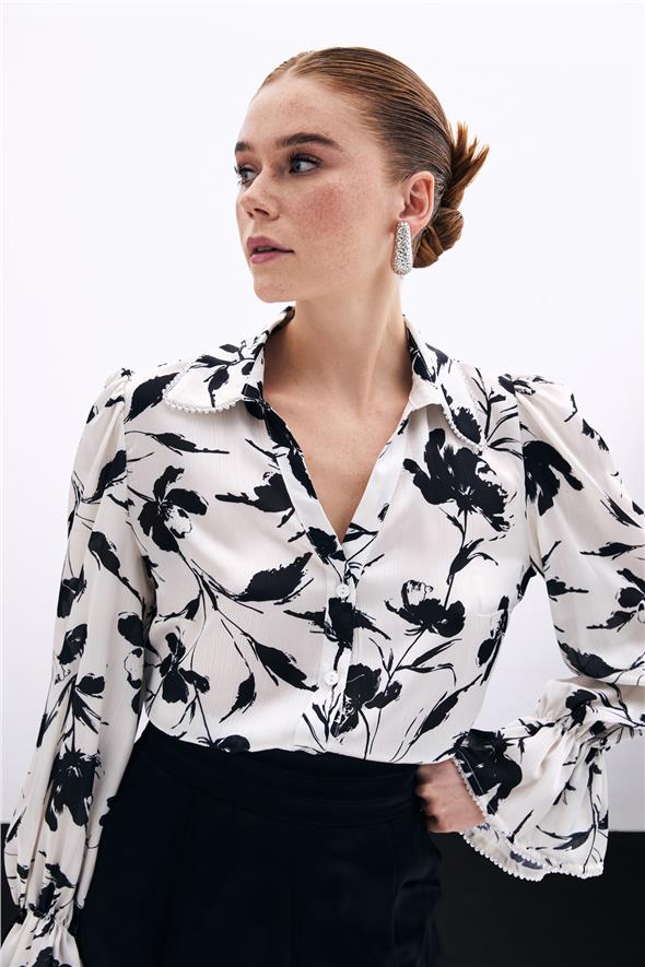 Kol Detaylı Gömlek - Ekru