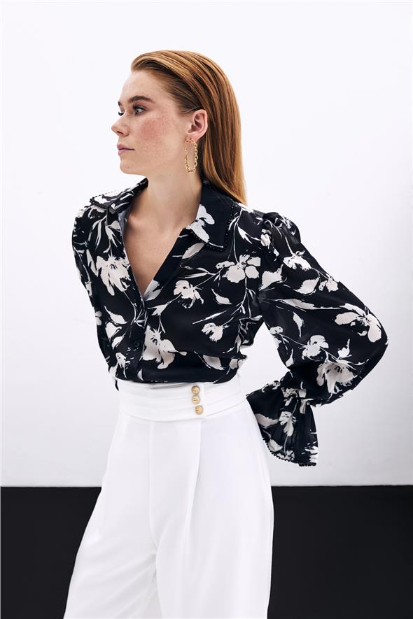 Kol Detaylı Gömlek - Siyah