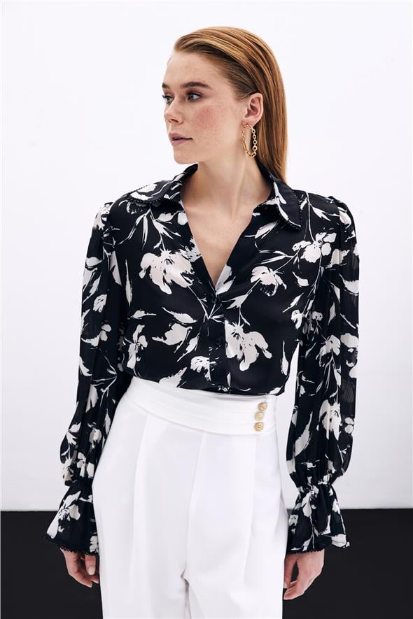 Kol Detaylı Gömlek - Siyah