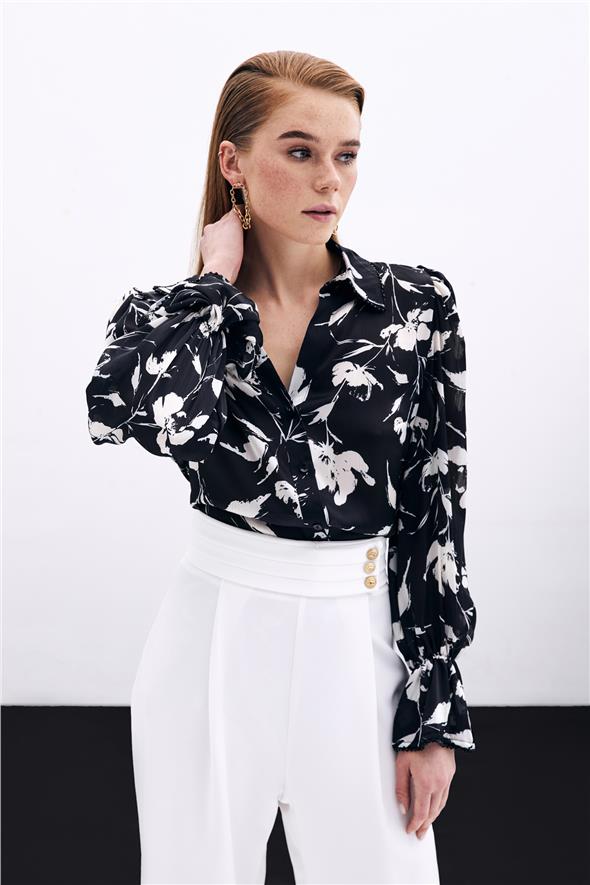 Kol Detaylı Gömlek - Siyah