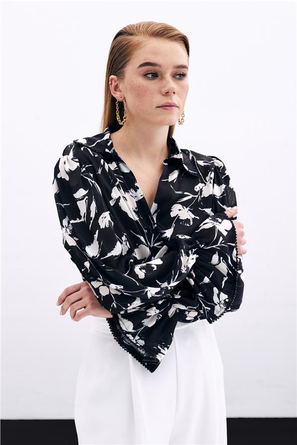 Kol Detaylı Gömlek - Siyah