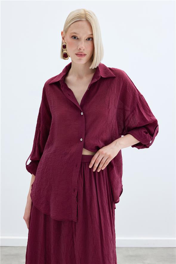 Kol Detaylı Salaş Gömlek - Bordo