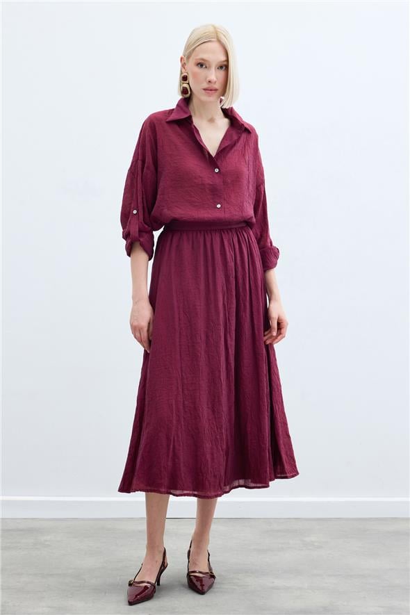 Kol Detaylı Salaş Gömlek - Bordo