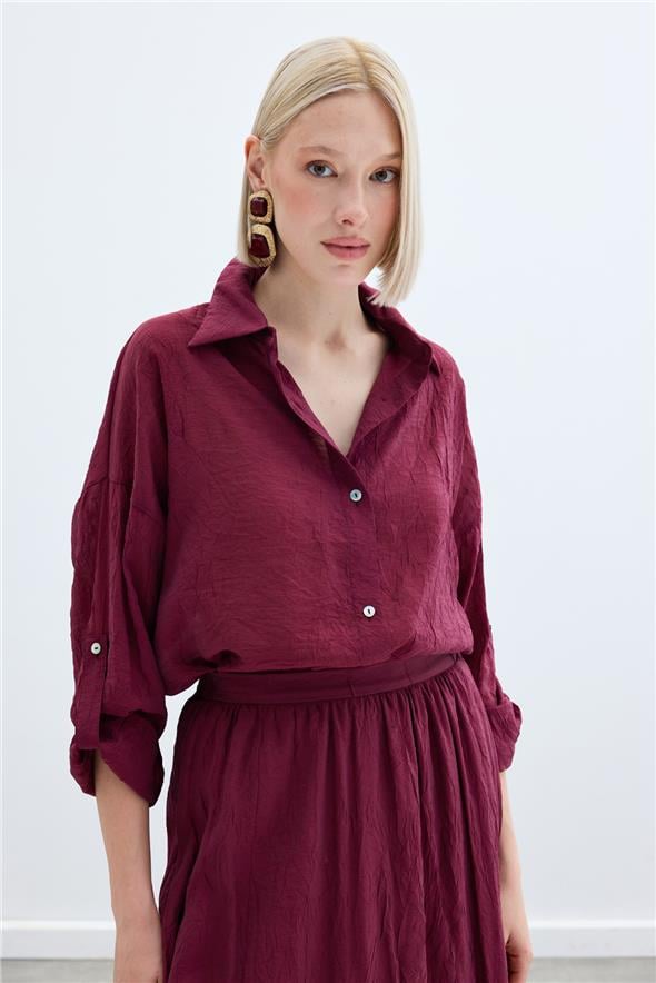 Kol Detaylı Salaş Gömlek - Bordo