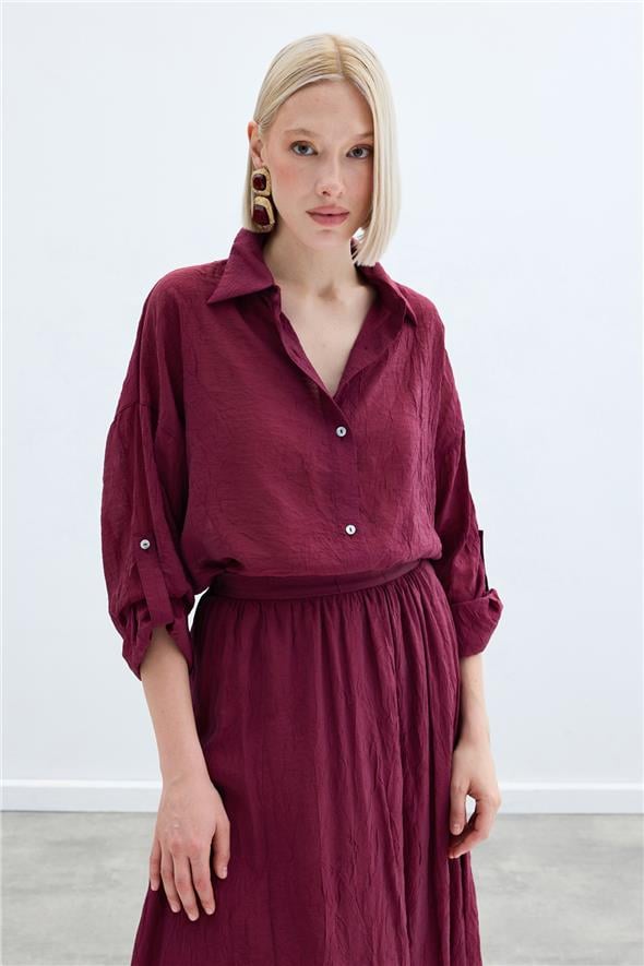 Kol Detaylı Salaş Gömlek - Bordo