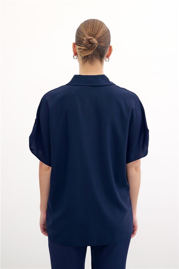 Kol Detaylı Salaş Gömlek - Lacivert