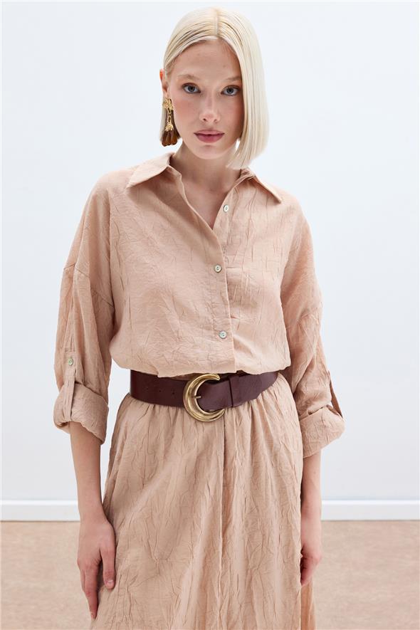 Kol Detaylı Salaş Gömlek - Pudra