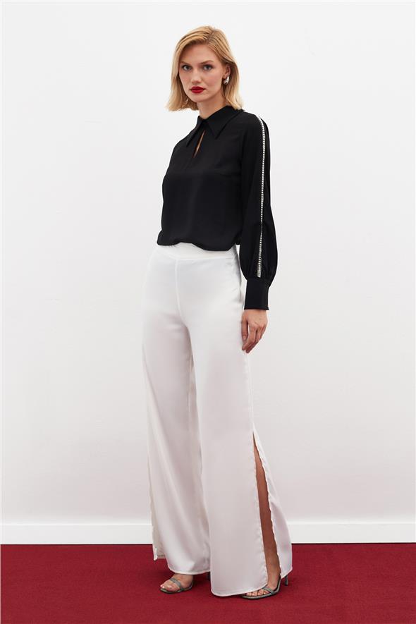 Kolları İnci Detaylı Bluz - Siyah