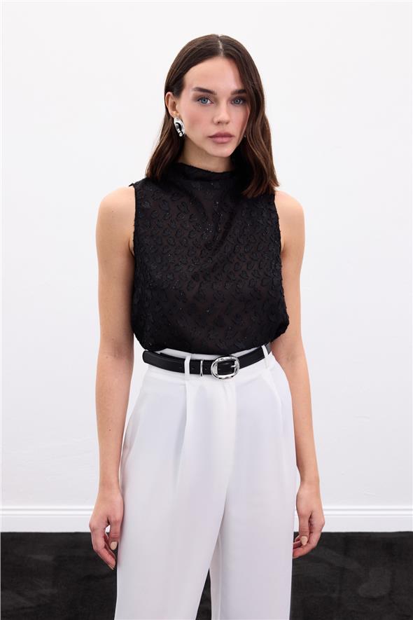 Kolsuz Dokulu Bluz - Siyah