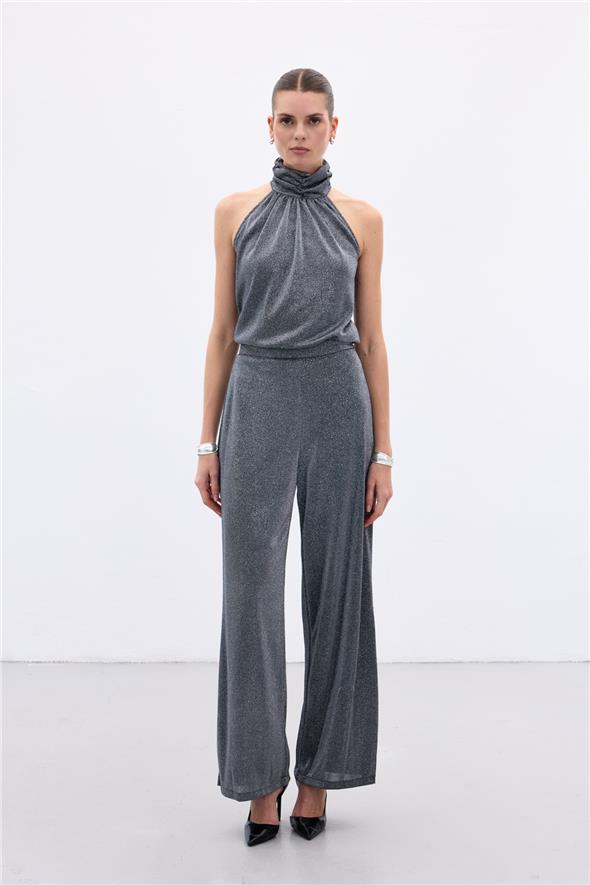 Kolsuz Parlak Bluz - Antrasit