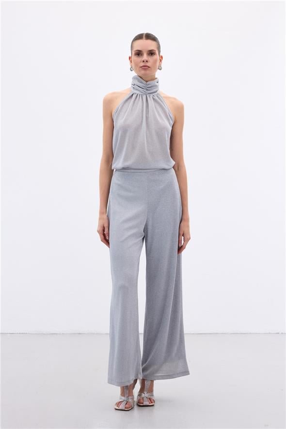 Kolsuz Parlak Bluz - Gümüş