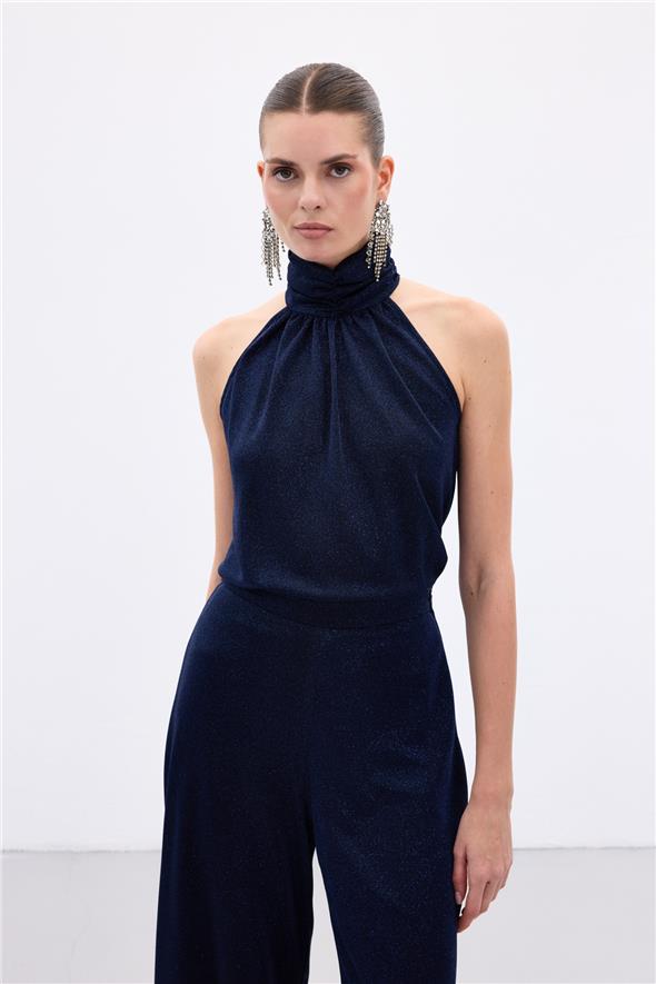 Kolsuz Parlak Bluz - Lacivert