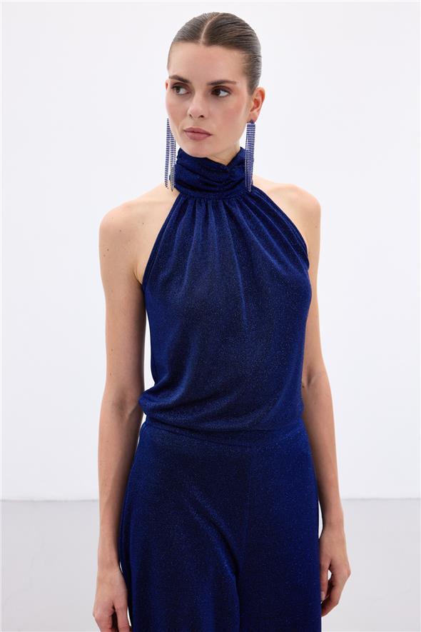 Kolsuz Parlak Bluz - Sax Mavi