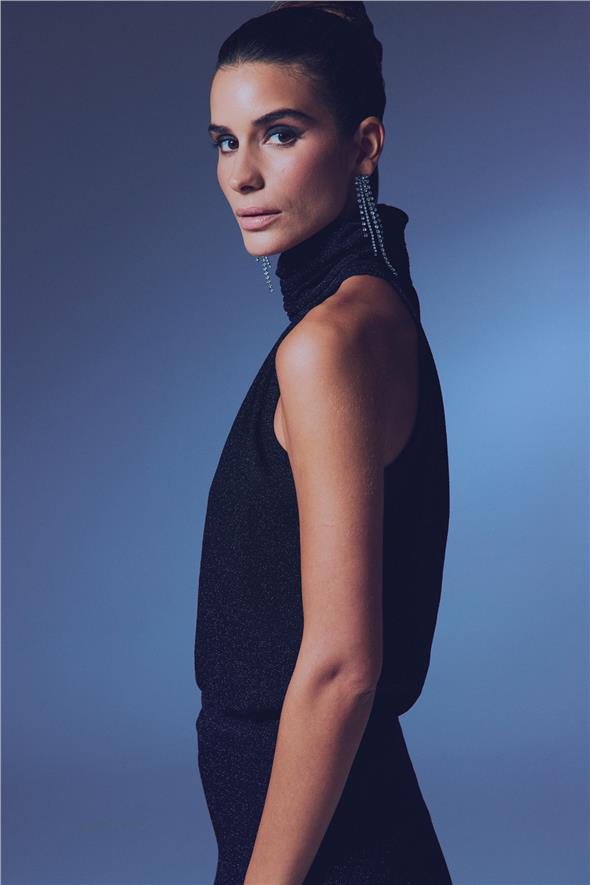 Kolsuz Parlak Bluz - Siyah