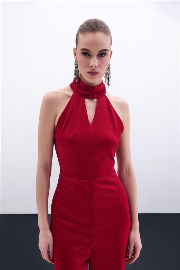 Kolsuz Parlak Tulum - Kırmızı