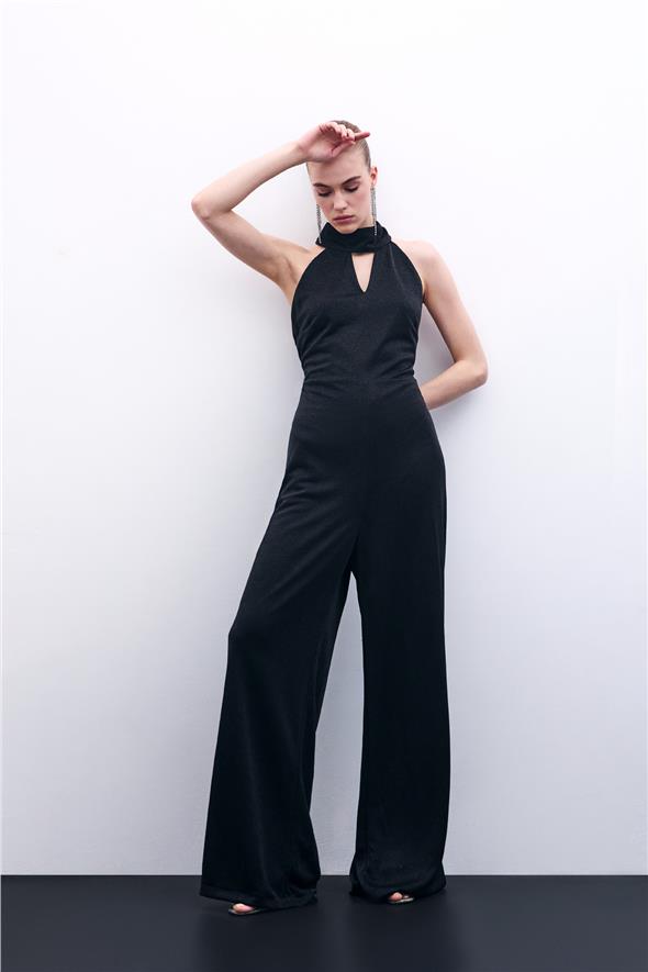 Kolsuz Parlak Tulum - Siyah