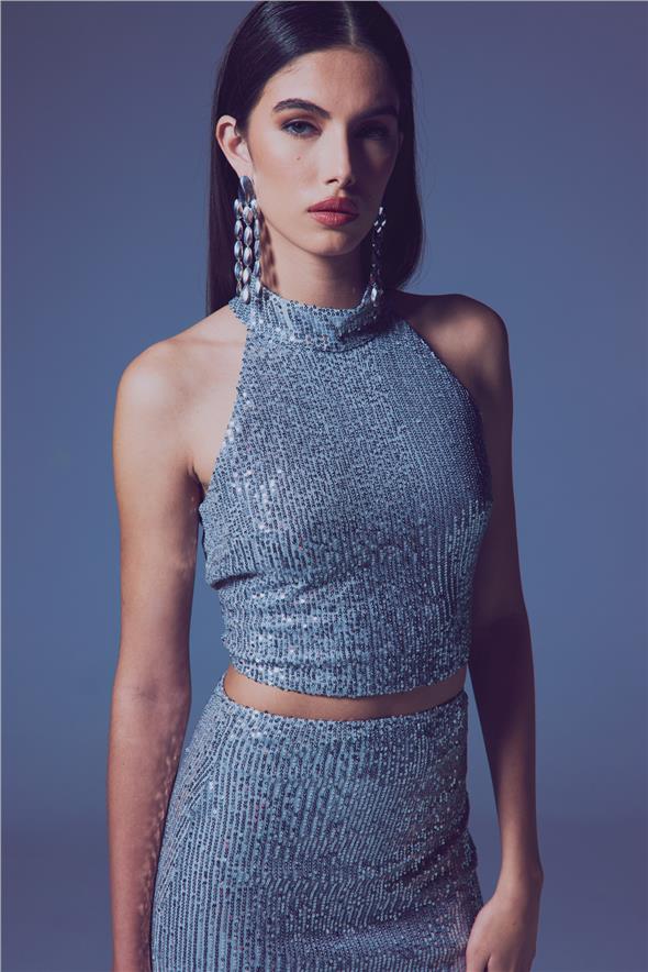 Kolsuz Payetli Bluz - Gümüş