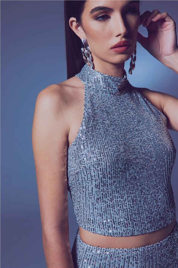 Kolsuz Payetli Bluz - Gümüş