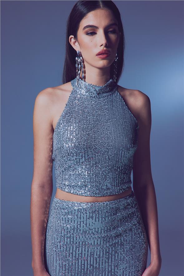 Kolsuz Payetli Bluz - Gümüş