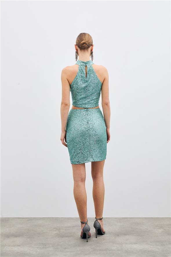 Kolsuz Payetli Bluz - Mint