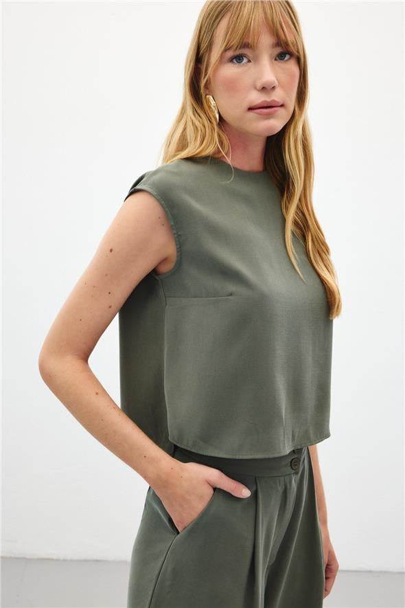 Kolsuz Salaş Bluz - Haki