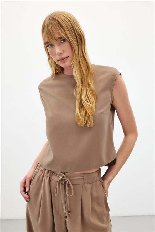 Kolsuz Salaş Bluz - Vizon