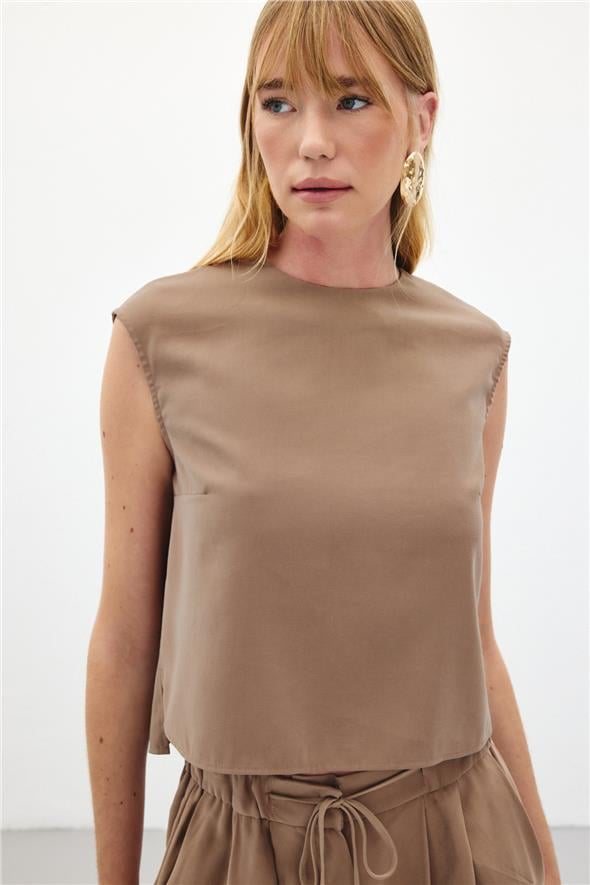 Kolsuz Salaş Bluz - Vizon