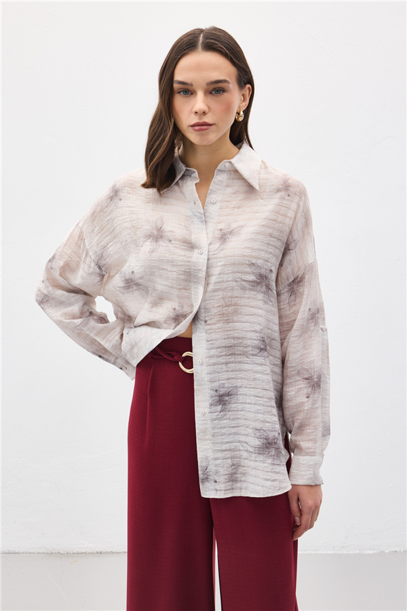 Kolu Katlamalı İnce Gömlek - Gri