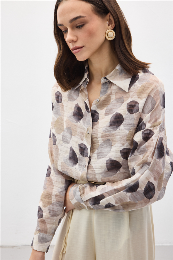 Kolu Katlamalı İnce Gömlek - Gri