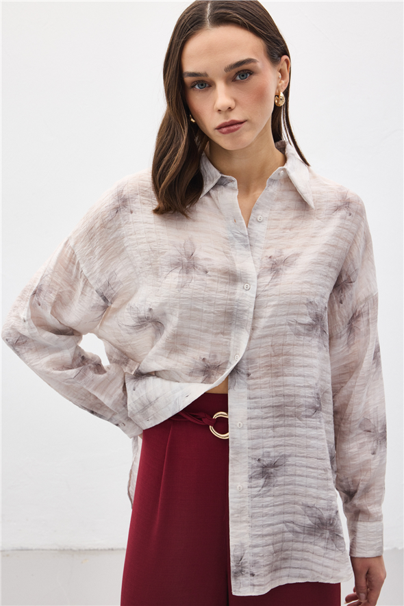 Kolu Katlamalı İnce Gömlek - Gri