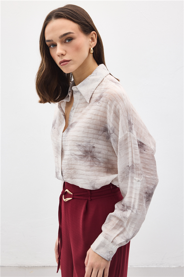 Kolu Katlamalı İnce Gömlek - Gri