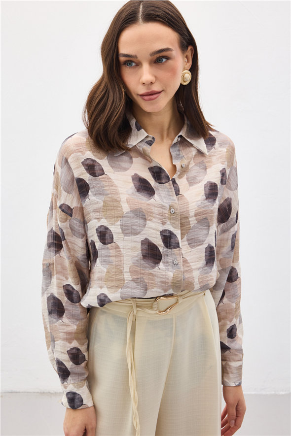 Kolu Katlamalı İnce Gömlek - Gri