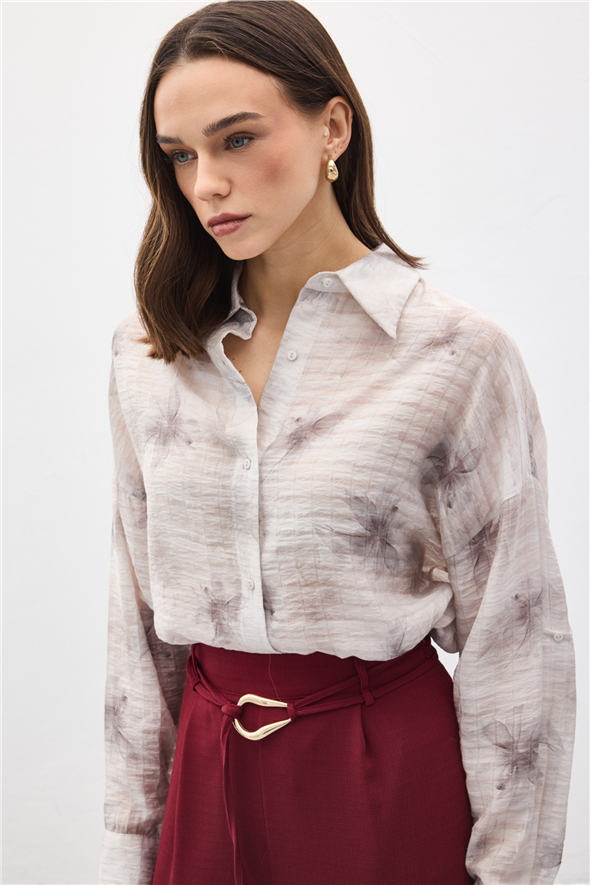 Kolu Katlamalı İnce Gömlek - Gri