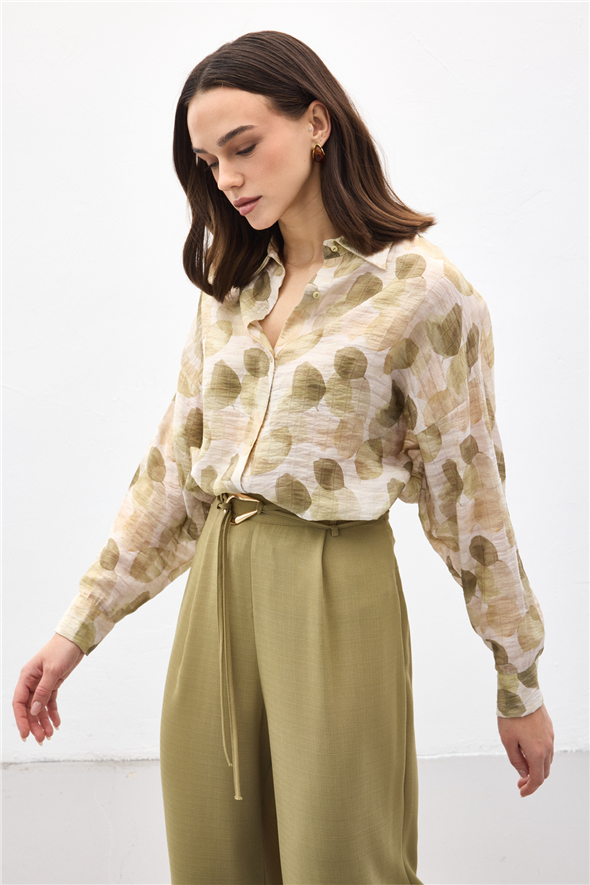 Kolu Katlamalı İnce Gömlek - Haki