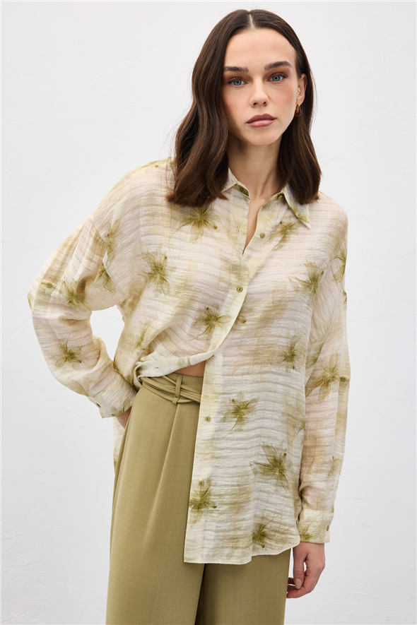 Kolu Katlamalı İnce Gömlek - Haki