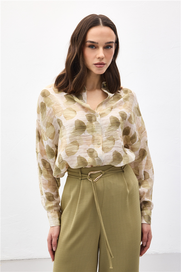 Kolu Katlamalı İnce Gömlek - Haki