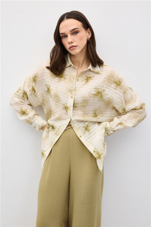 Kolu Katlamalı İnce Gömlek - Haki