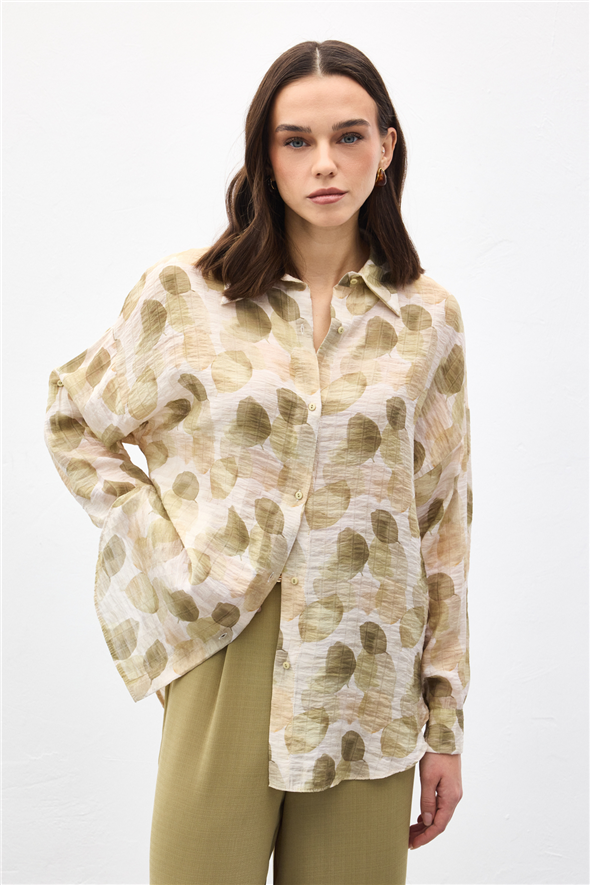 Kolu Katlamalı İnce Gömlek - Haki