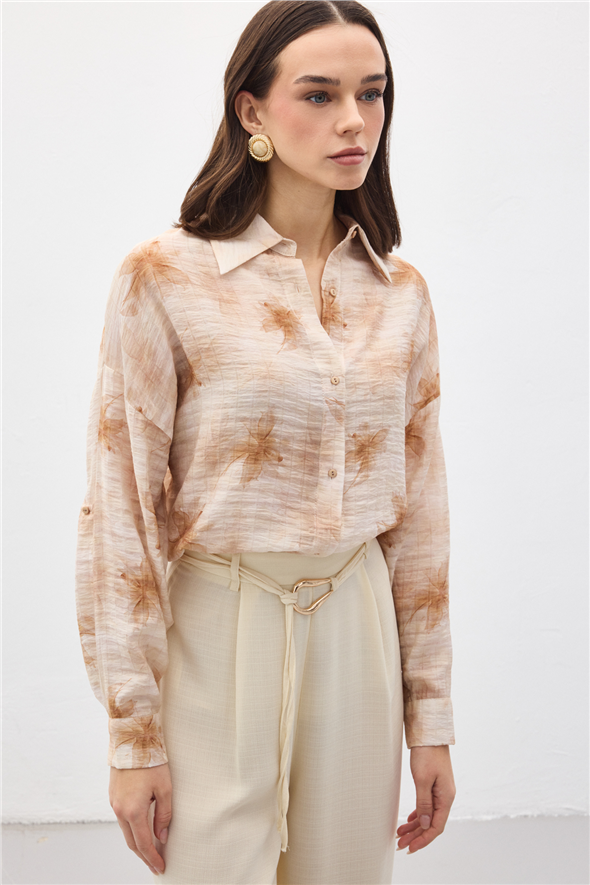 Kolu Katlamalı İnce Gömlek - Kahve