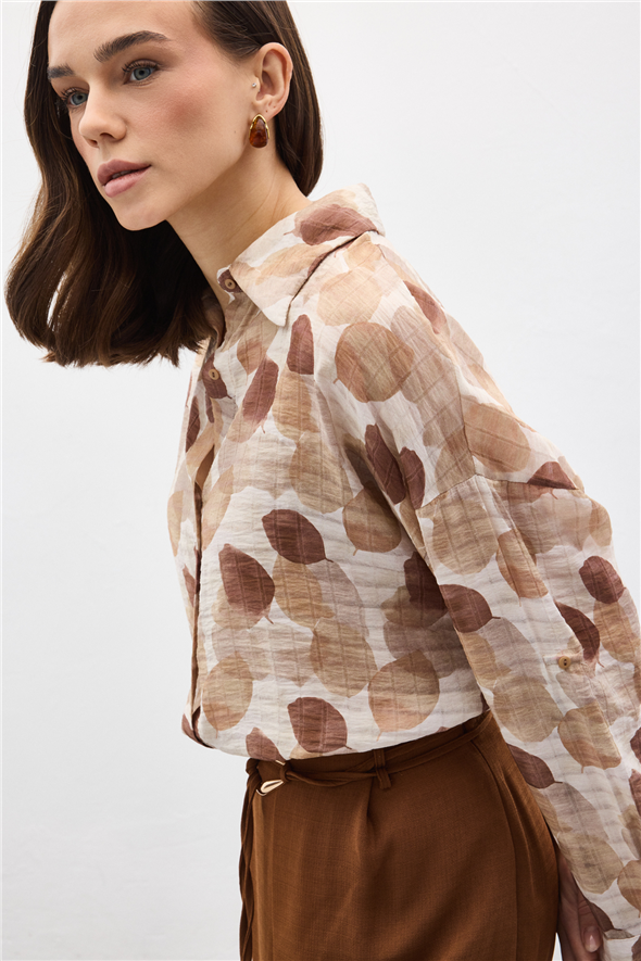 Kolu Katlamalı İnce Gömlek - Kahve