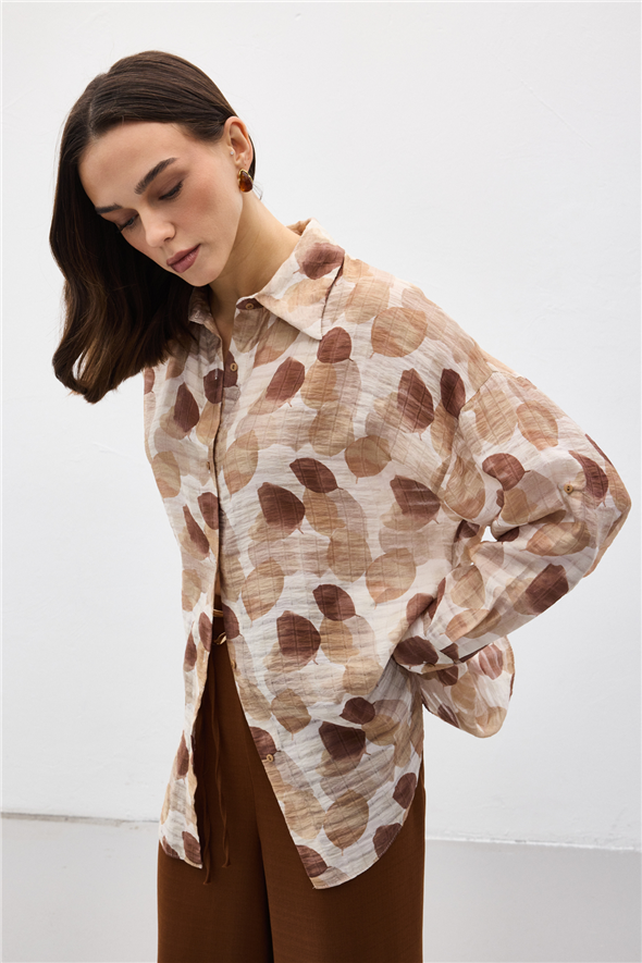 Kolu Katlamalı İnce Gömlek - Kahve