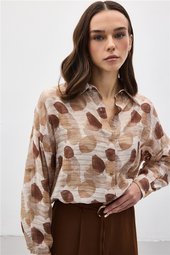 Kolu Katlamalı İnce Gömlek - Kahve