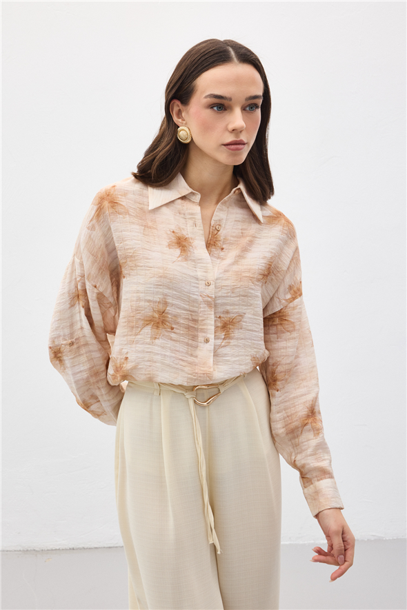 Kolu Katlamalı İnce Gömlek - Kahve